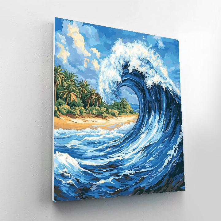 Hokusai Inspired Great Wave Above Tropical Beach DIY paint by numbers