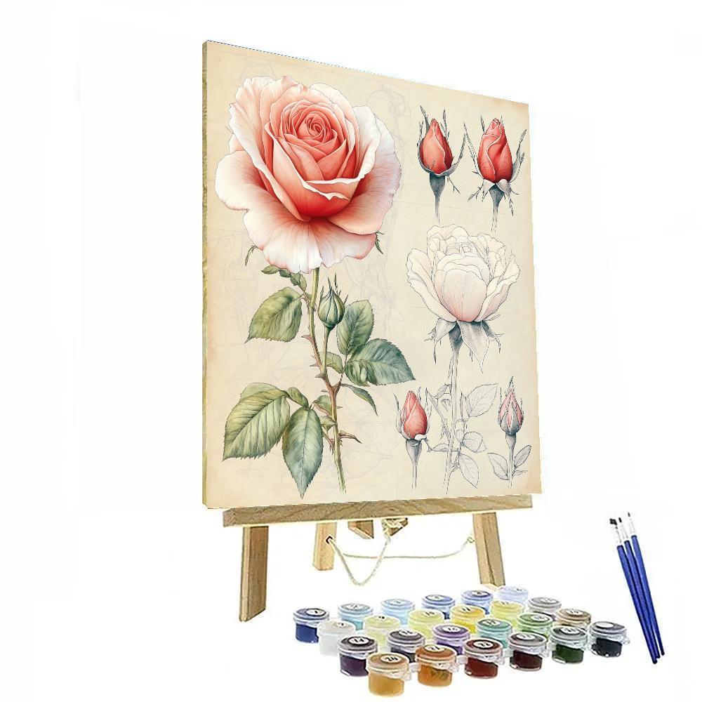 Leonardo Da Vinci Inspired Botanical Study Of Roses paint by numbers