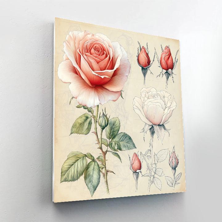 Leonardo Da Vinci Inspired Botanical Study Of Roses paint by numbers