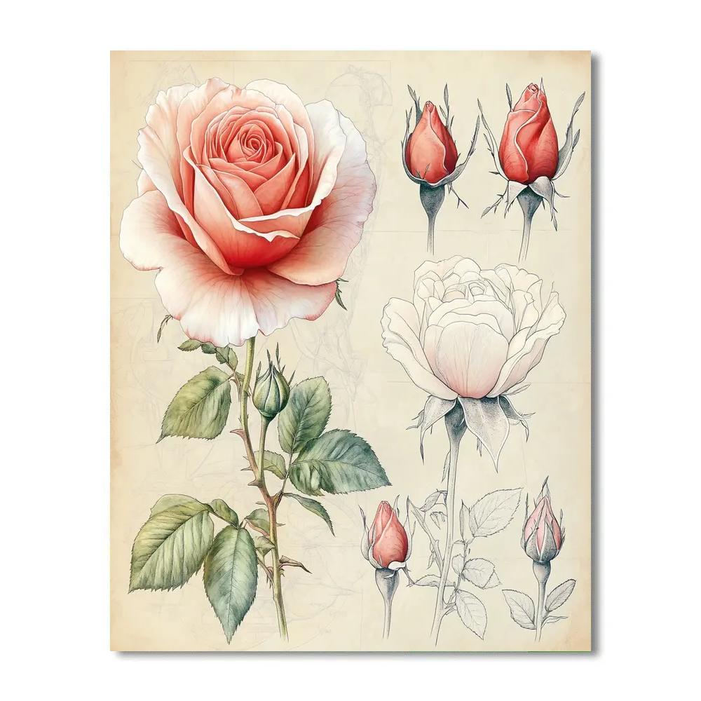 Leonardo Da Vinci Inspired Botanical Study Of Roses paint by numbers
