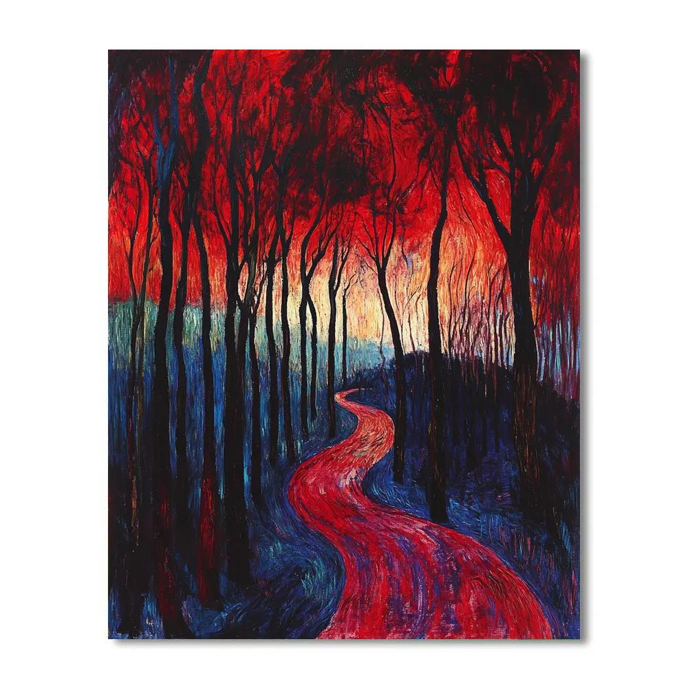 Edvard Munch Inspired Twilight Forest Path painting number kit