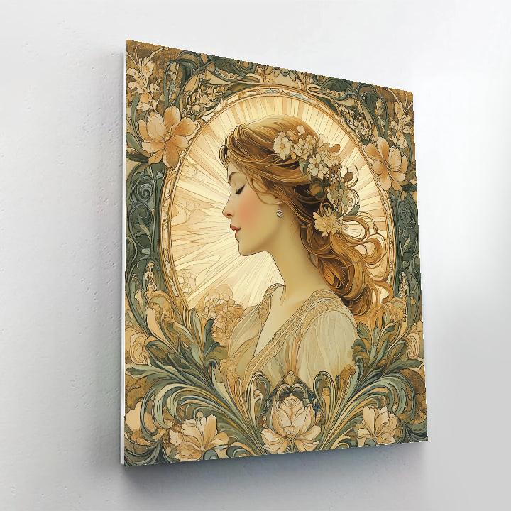 Alphonse Mucha Inspired Floral Portrait With Halo painting number kit