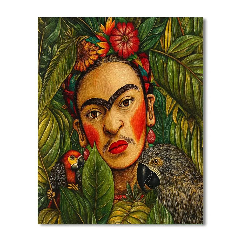 Frida Kahlo Inspired Self-Portrait With Jungle Fauna Paint by numbers kits