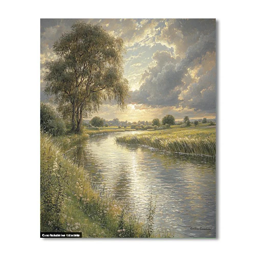 John Constable Inspired Peaceful River With Willow Trees Paint by numbers kits
