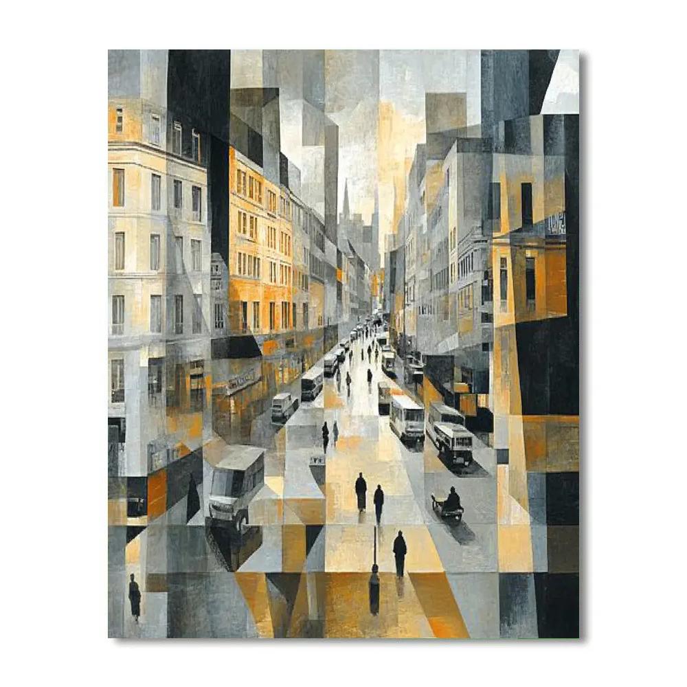 Picasso Inspired Fragmented Urban Street Scene paint by numbers