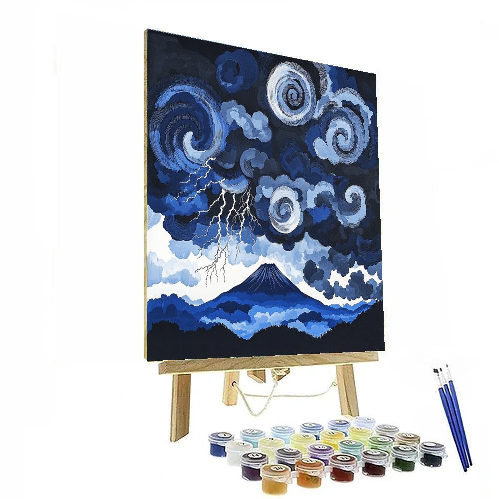 Hokusai Inspired Thunderstorm Over Mount Fuji Numbered painting kits
