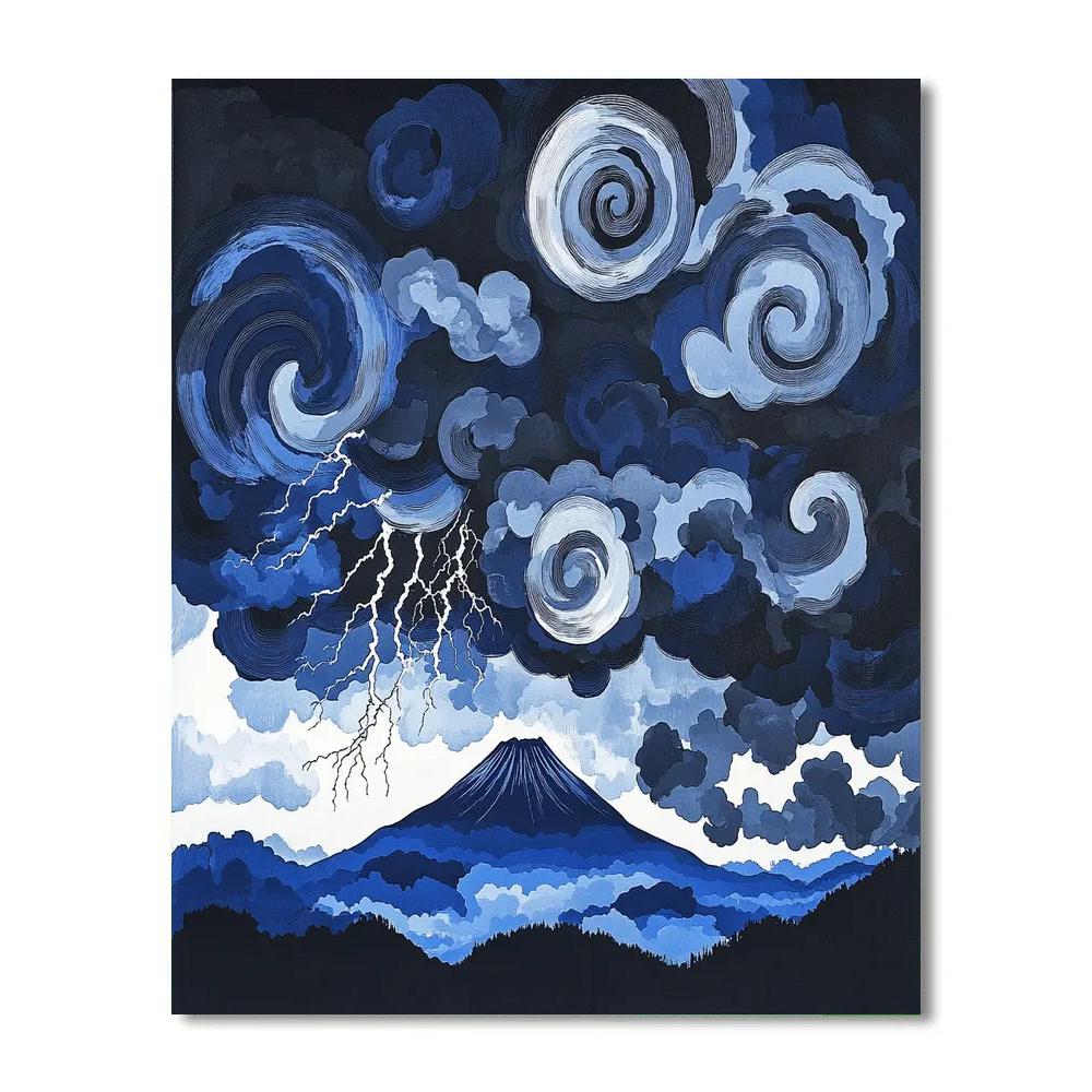 Hokusai Inspired Thunderstorm Over Mount Fuji Numbered painting kits
