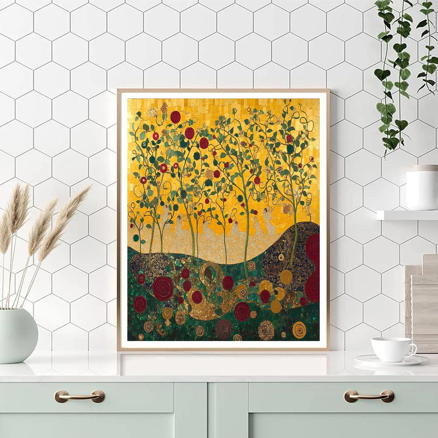 Gustav Klimt Inspired Gold Embellished Garden paint by color