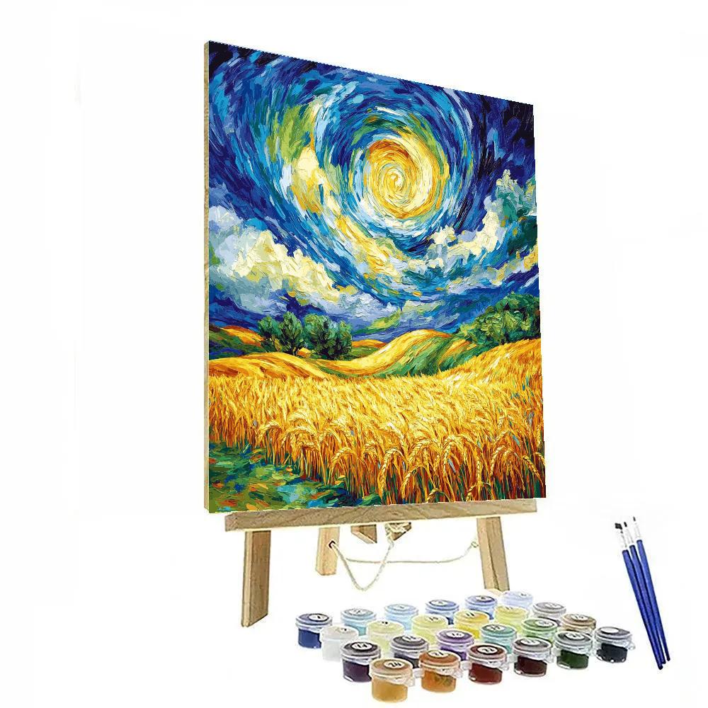 Vincent Van Gogh Inspired Wheat Field Under Stormy Sky paint by number