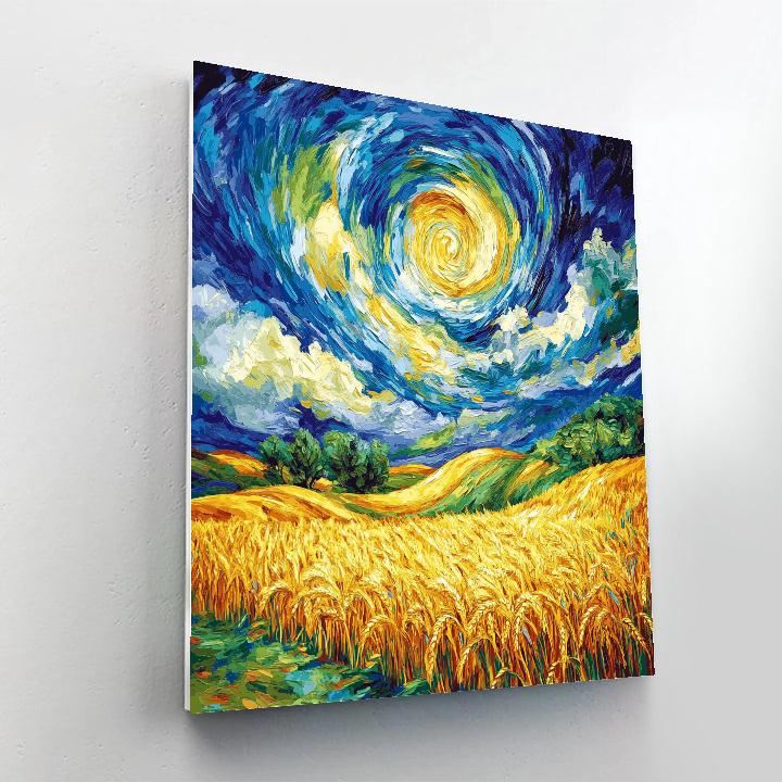 Vincent Van Gogh Inspired Wheat Field Under Stormy Sky paint by number