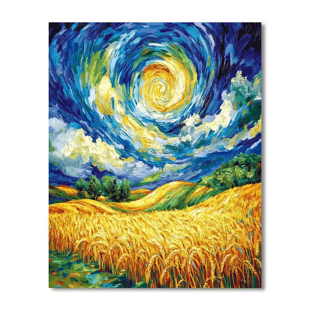 Vincent Van Gogh Inspired Wheat Field Under Stormy Sky paint by number