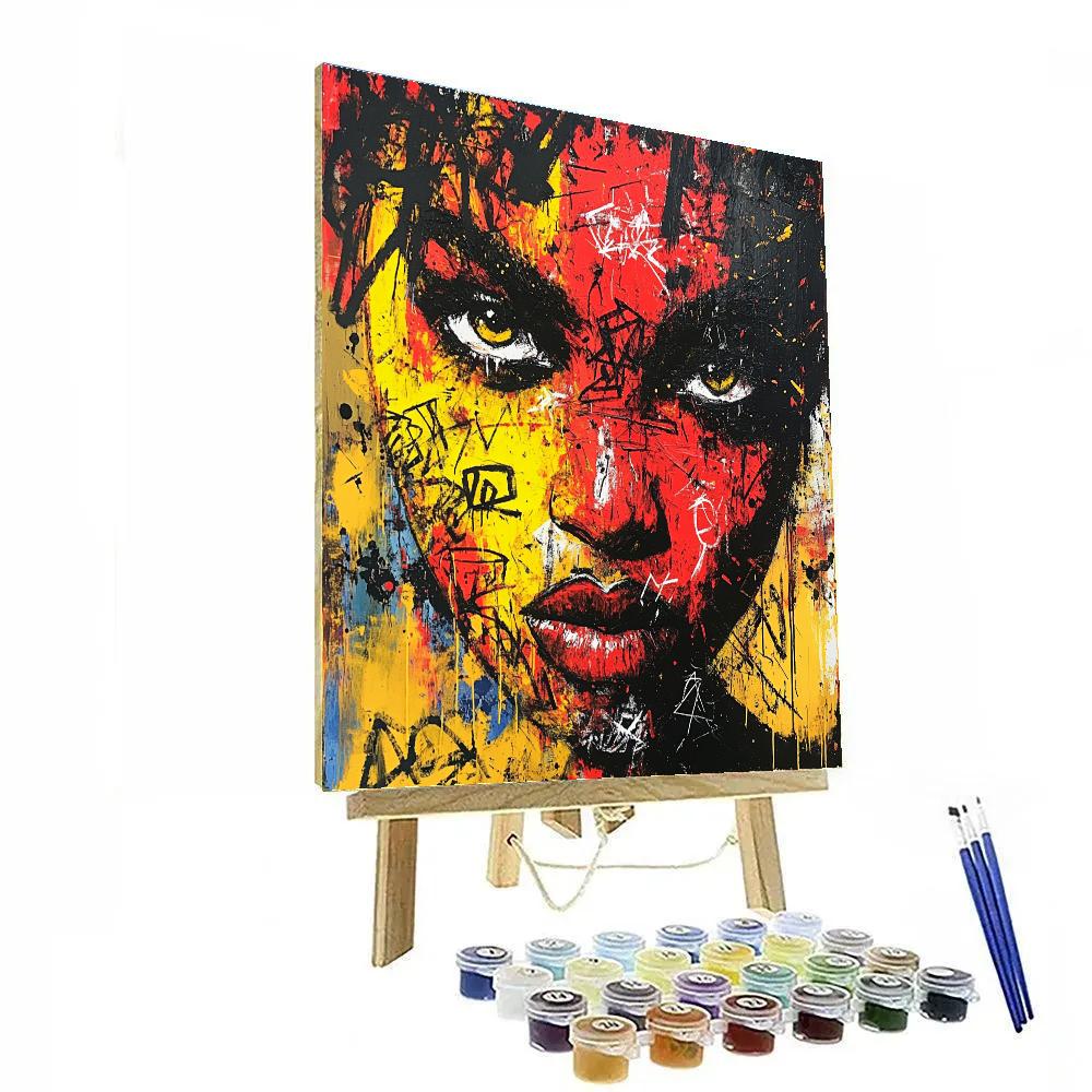 Jean-Michel Basquiat Inspired Expressive Portrait With Symbols paint by number