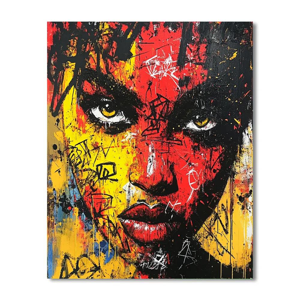 Jean-Michel Basquiat Inspired Expressive Portrait With Symbols paint by number