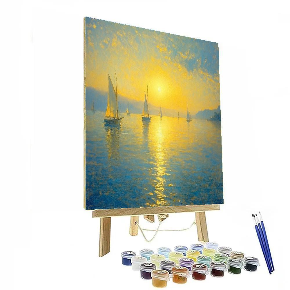 Claude Lorrain Inspired Golden Hour Seascape paint by color