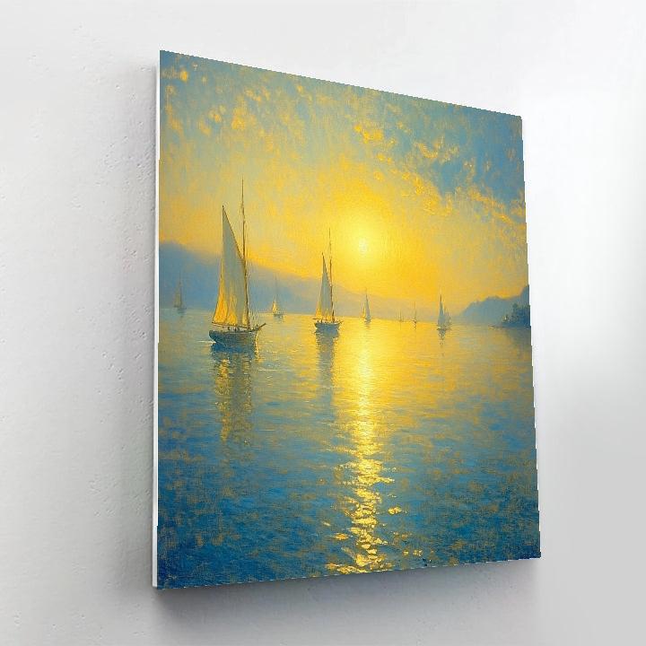 Claude Lorrain Inspired Golden Hour Seascape paint by color