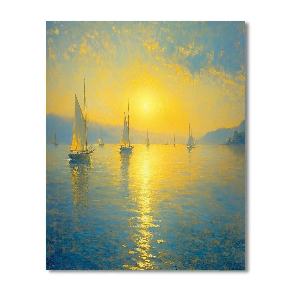 Claude Lorrain Inspired Golden Hour Seascape paint by color