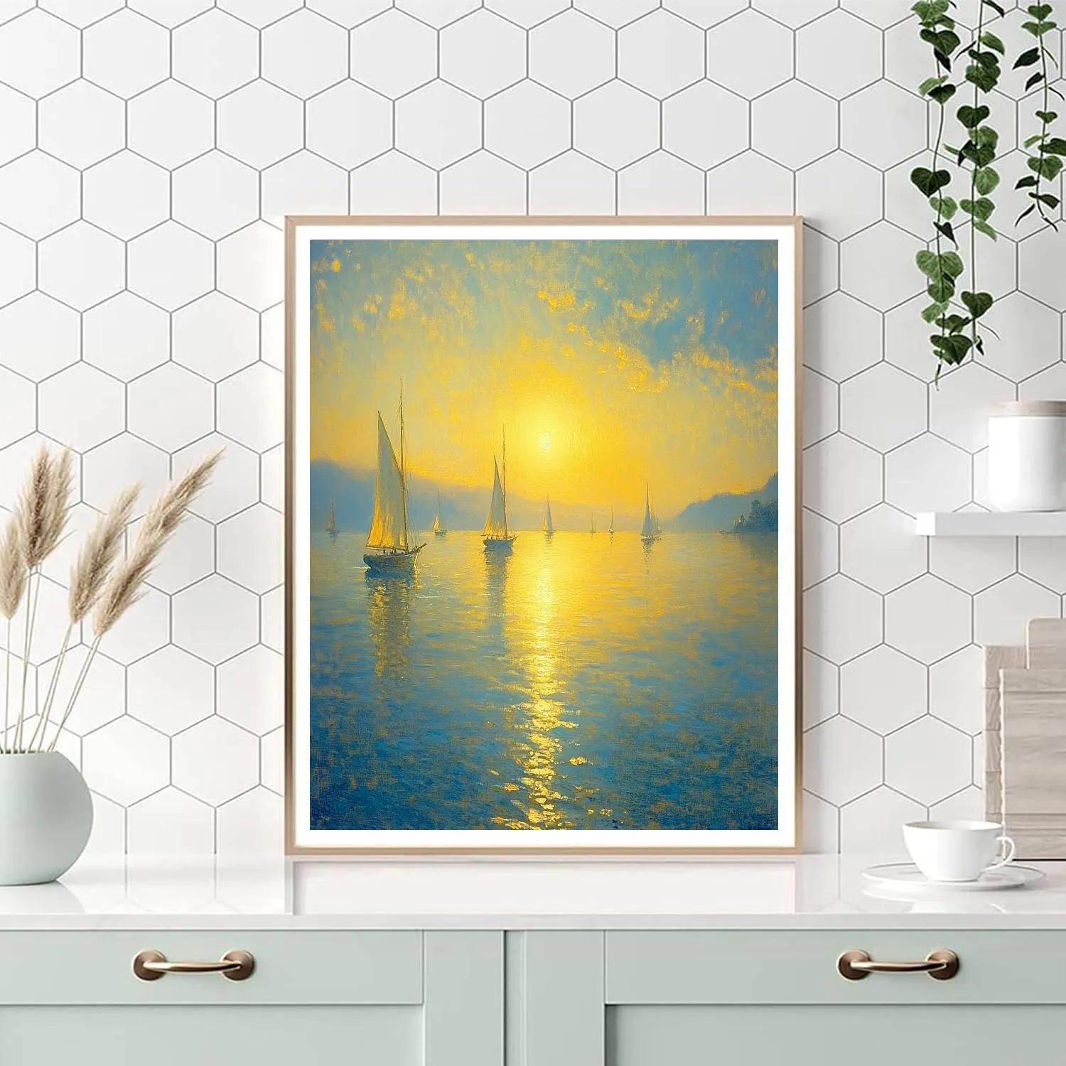 Claude Lorrain Inspired Golden Hour Seascape paint by color