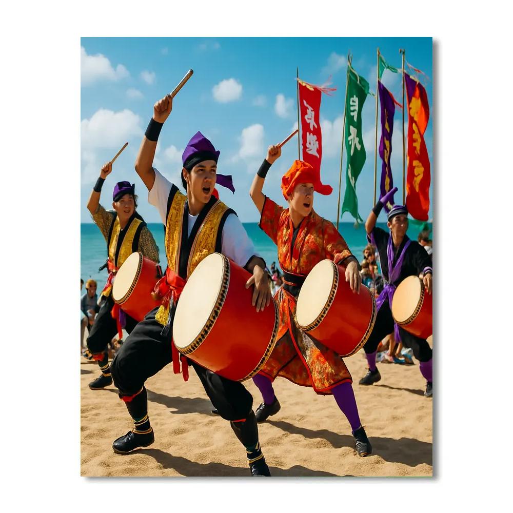 Okinawa Eisa Dance Festival paint by color
