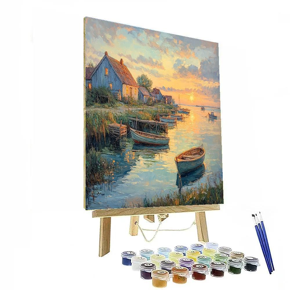 Daubigny Inspired Fishing Village Numbered painting kits