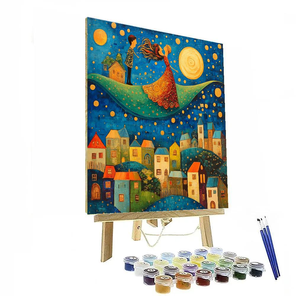 Chagall Inspired Lovers Above Town Paint by numbers kits