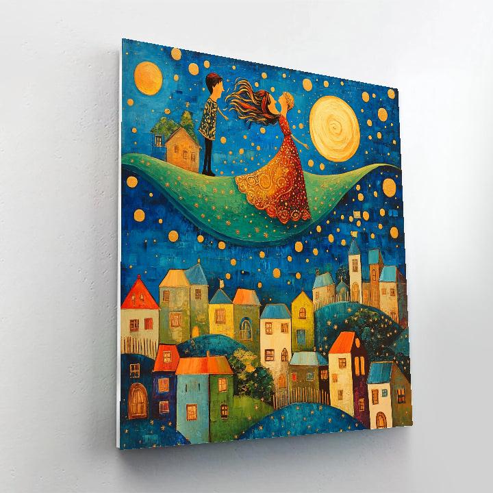 Chagall Inspired Lovers Above Town Paint by numbers kits