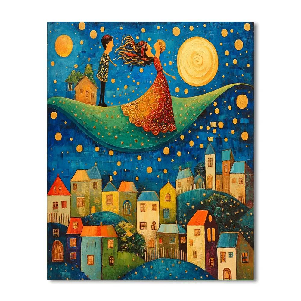 Chagall Inspired Lovers Above Town Paint by numbers kits