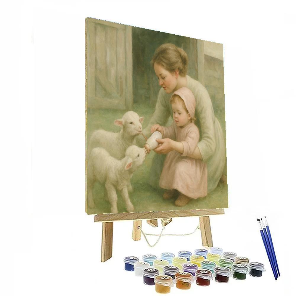 Farm Visit Feeding Lambs DIY paint by numbers