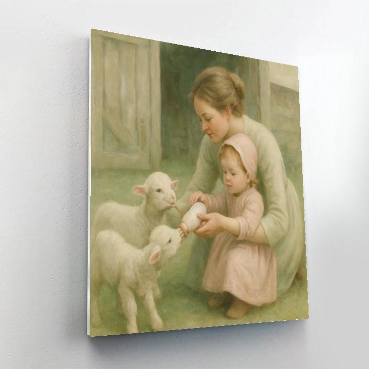 Farm Visit Feeding Lambs DIY paint by numbers