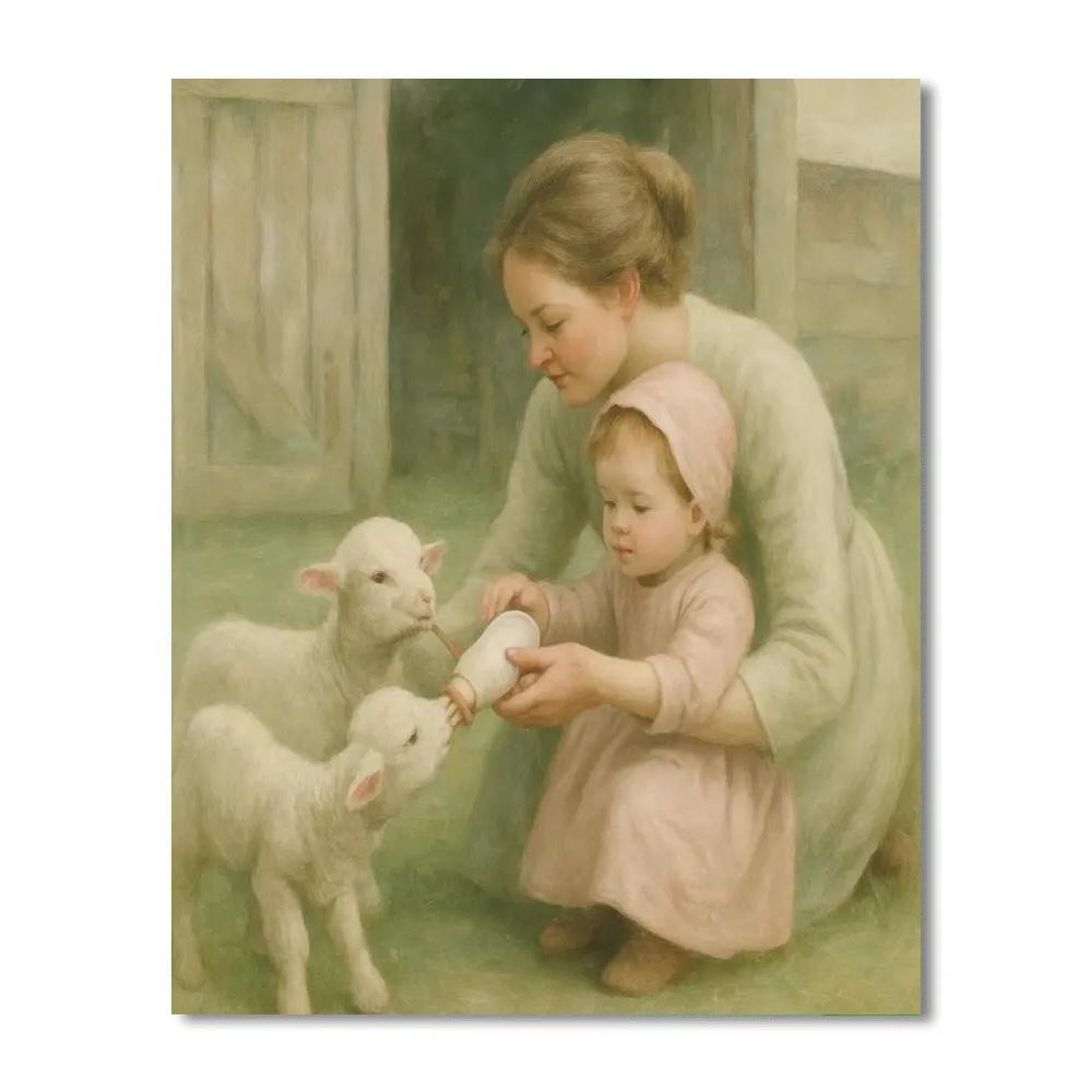 Farm Visit Feeding Lambs DIY paint by numbers