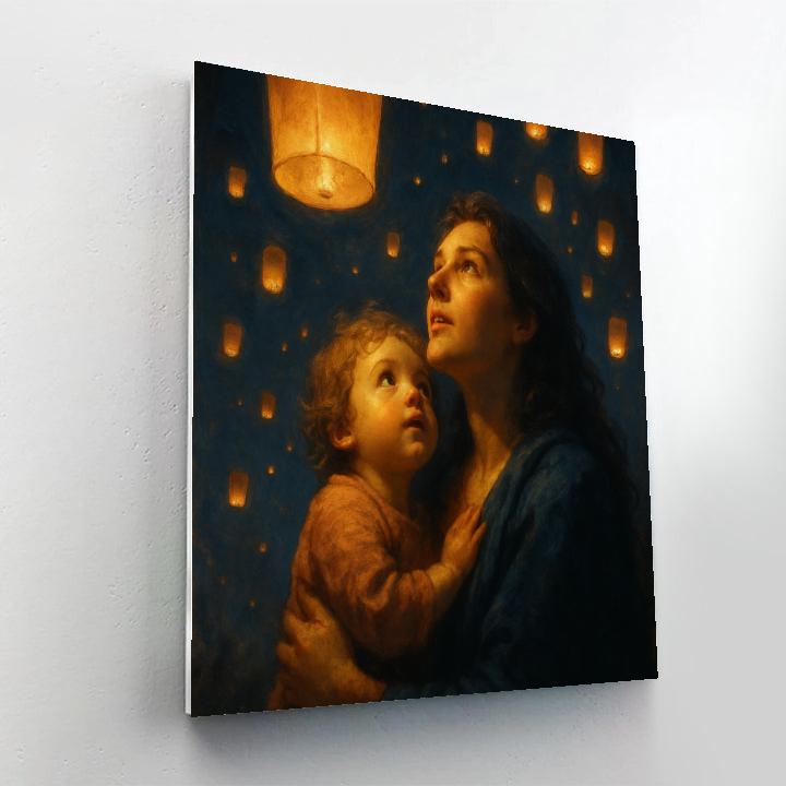 Mother And Child Portrait In Rain Of Lanterns Number painting