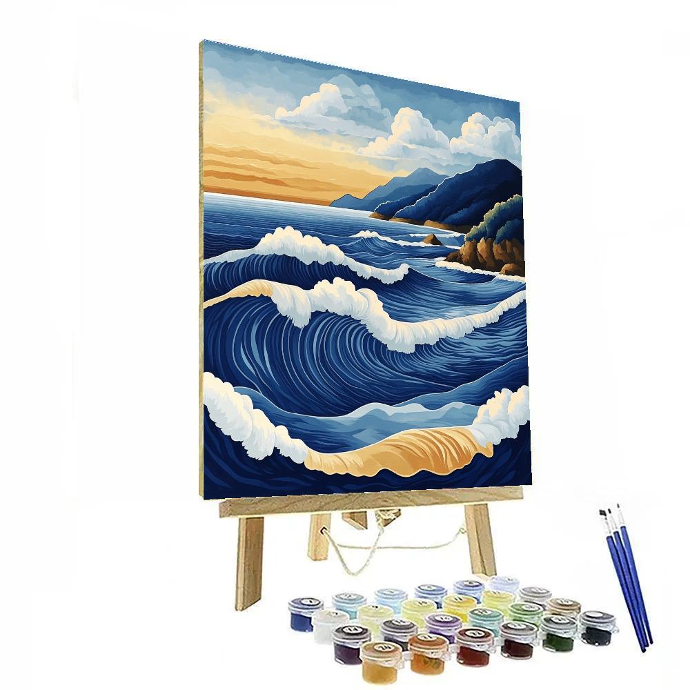 Hokusai Inspired Coastal Sunrise paint by numbers