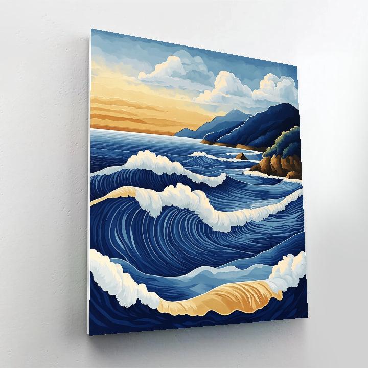 Hokusai Inspired Coastal Sunrise paint by numbers