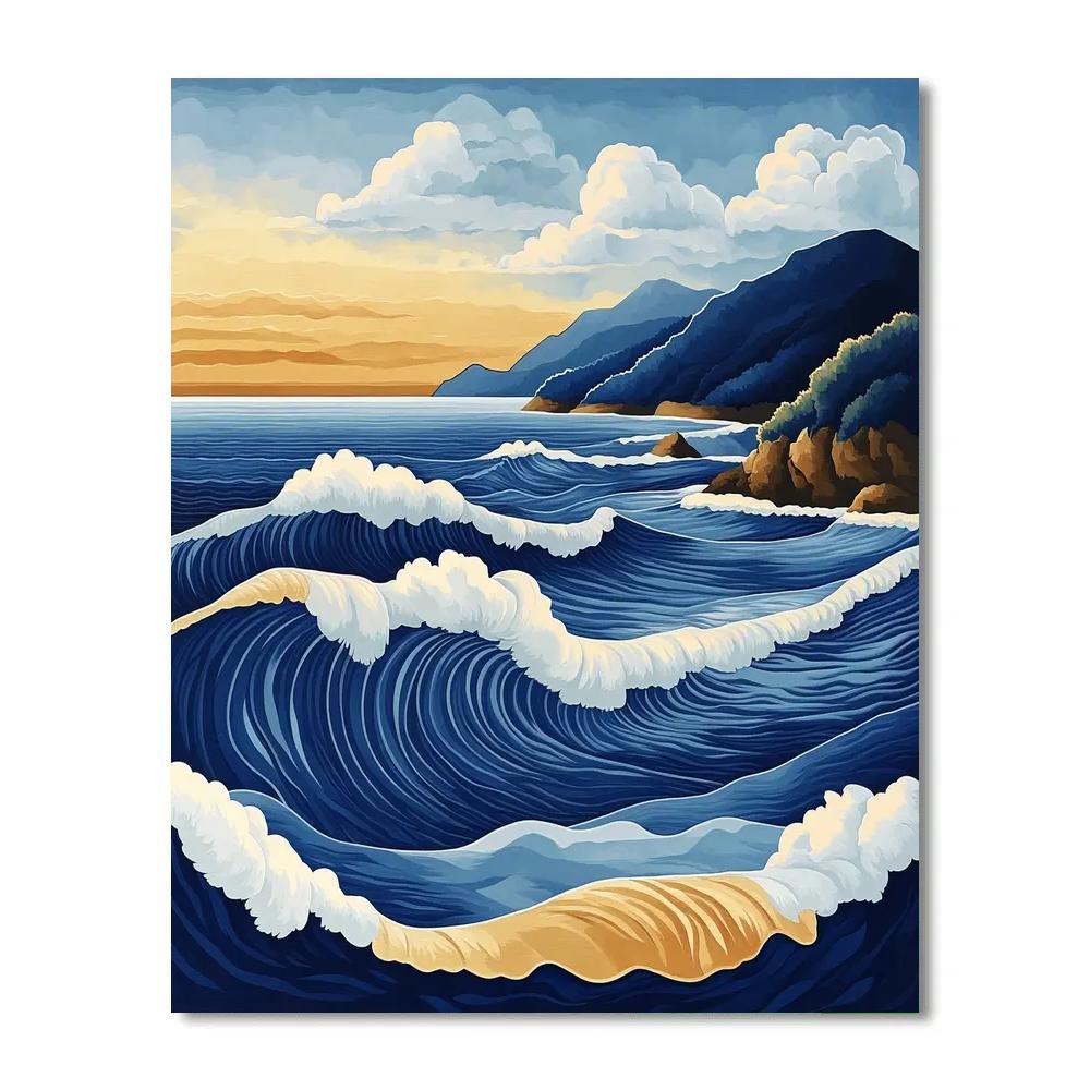 Hokusai Inspired Coastal Sunrise paint by numbers