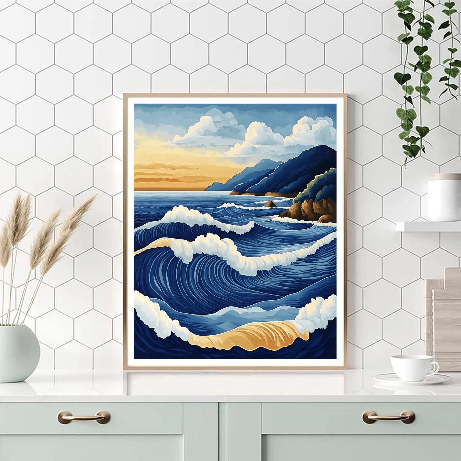 Hokusai Inspired Coastal Sunrise paint by numbers