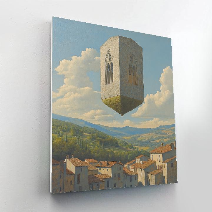 Magritte Inspired Floating Cathedral Number painting