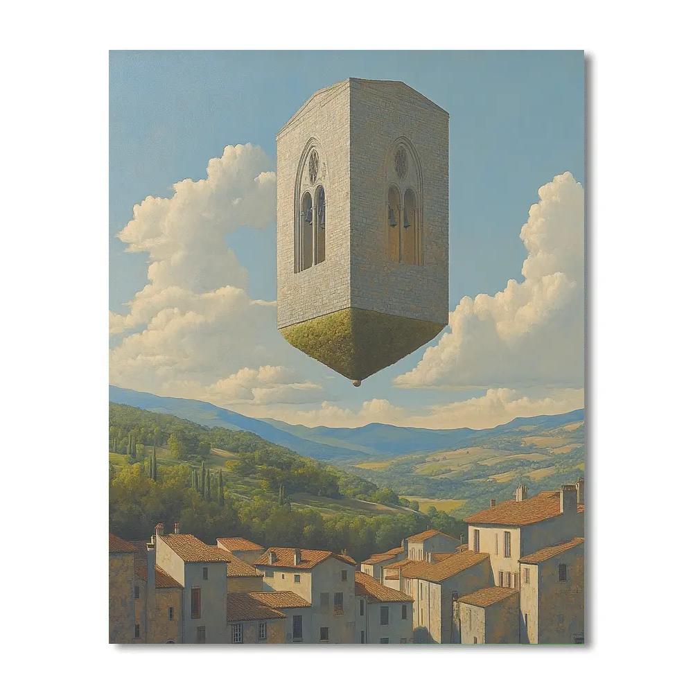 Magritte Inspired Floating Cathedral Number painting