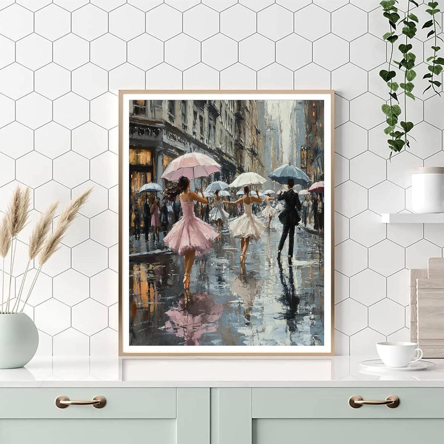 Degas Inspired Rainy Street Ballet Number painting