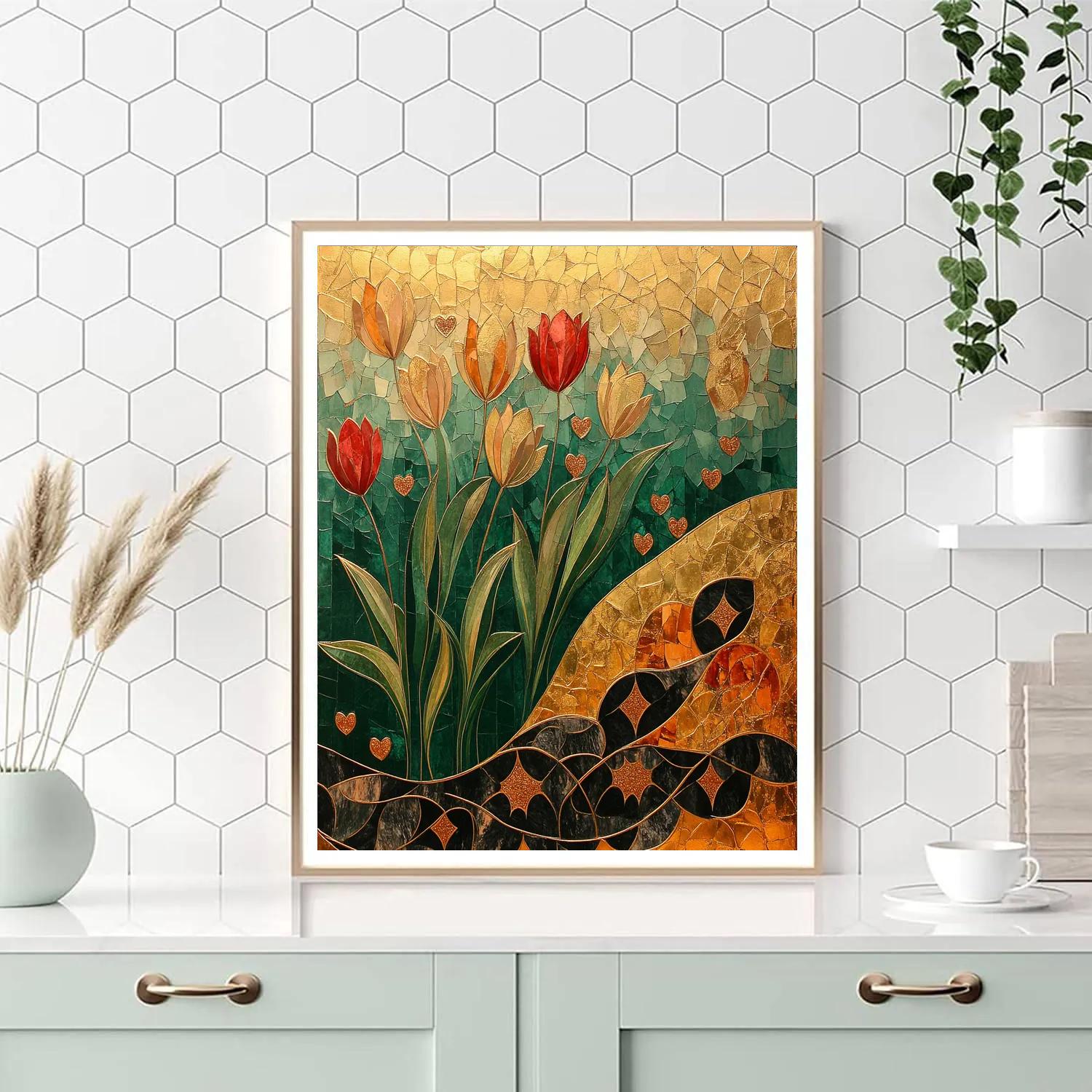 Klimt Inspired Tulip Panel paint by color