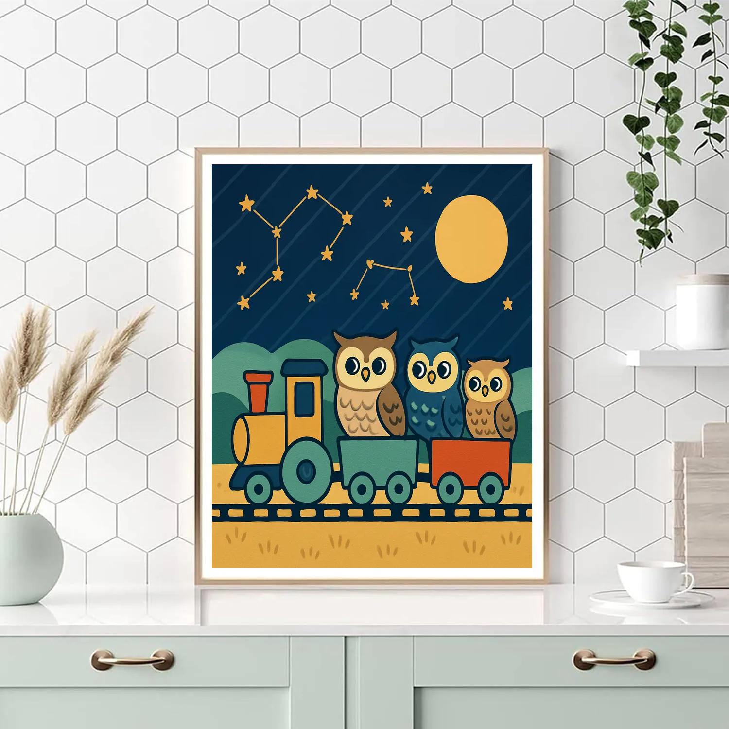 Galaxy Train Owls Numbered painting kits