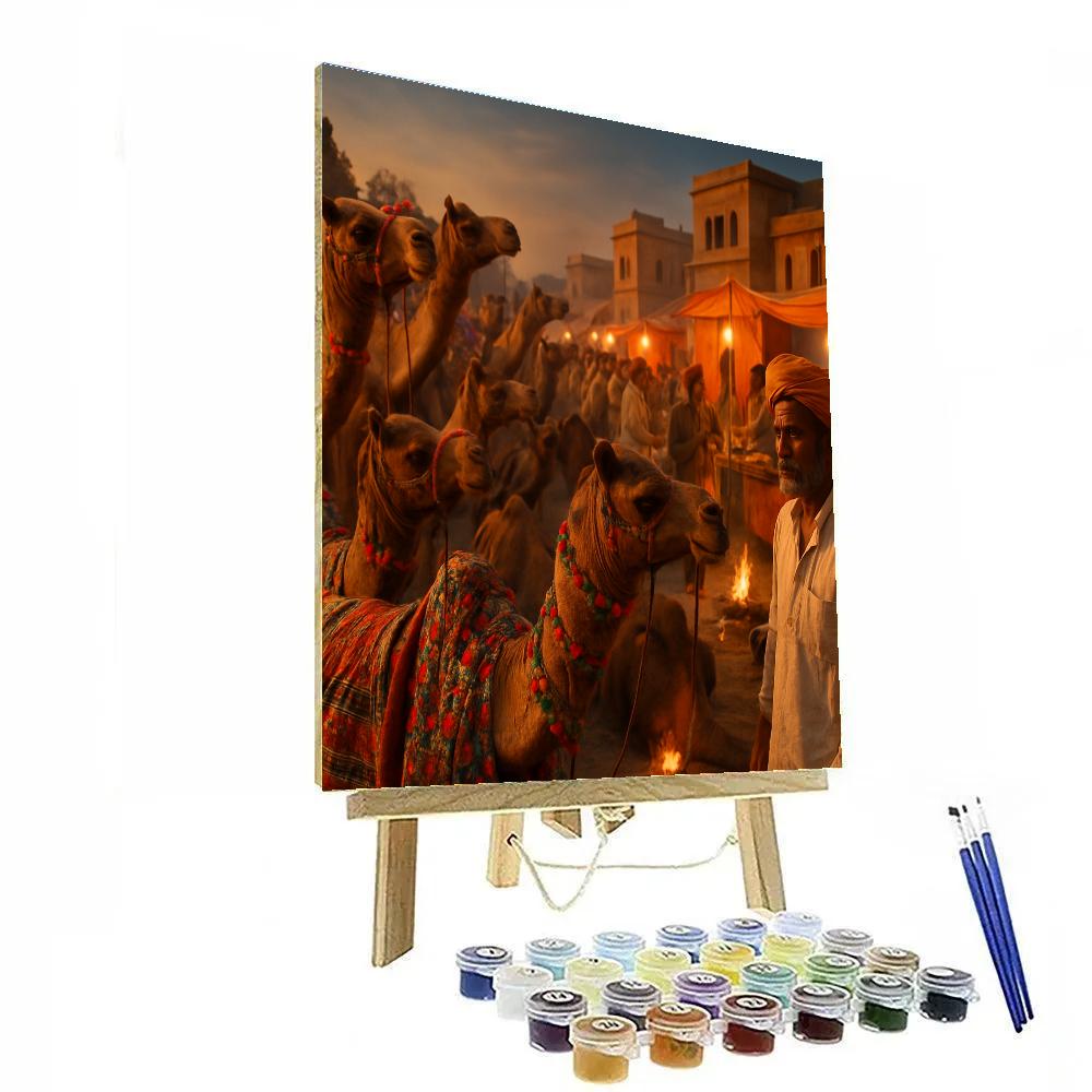Pushkar Camel Fair Dusk Market painting number kit