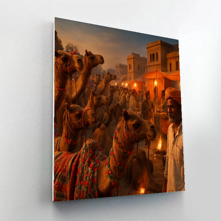 Pushkar Camel Fair Dusk Market painting number kit