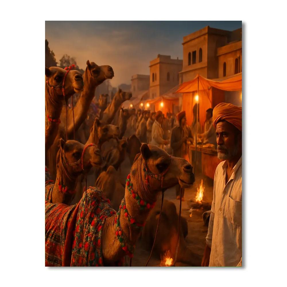 Pushkar Camel Fair Dusk Market painting number kit