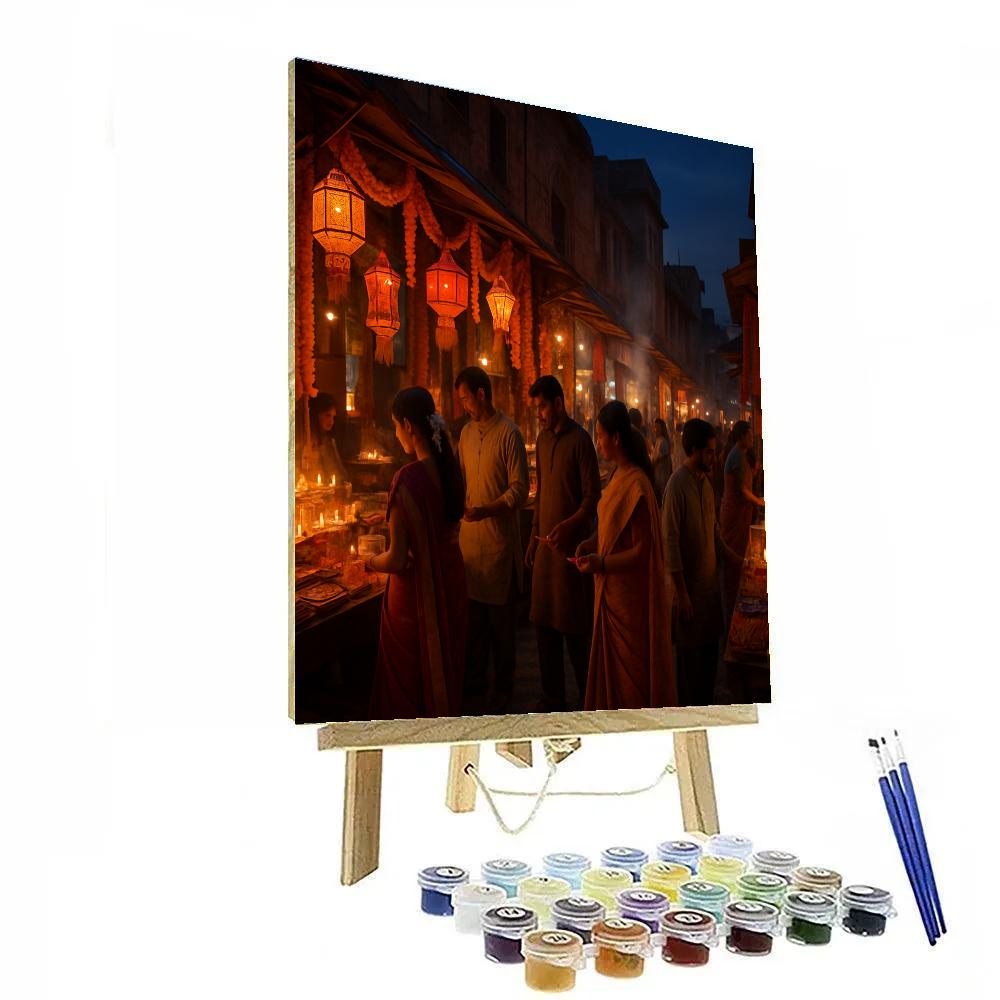 Diwali Lantern Market At Twilight Paint by numbers kits