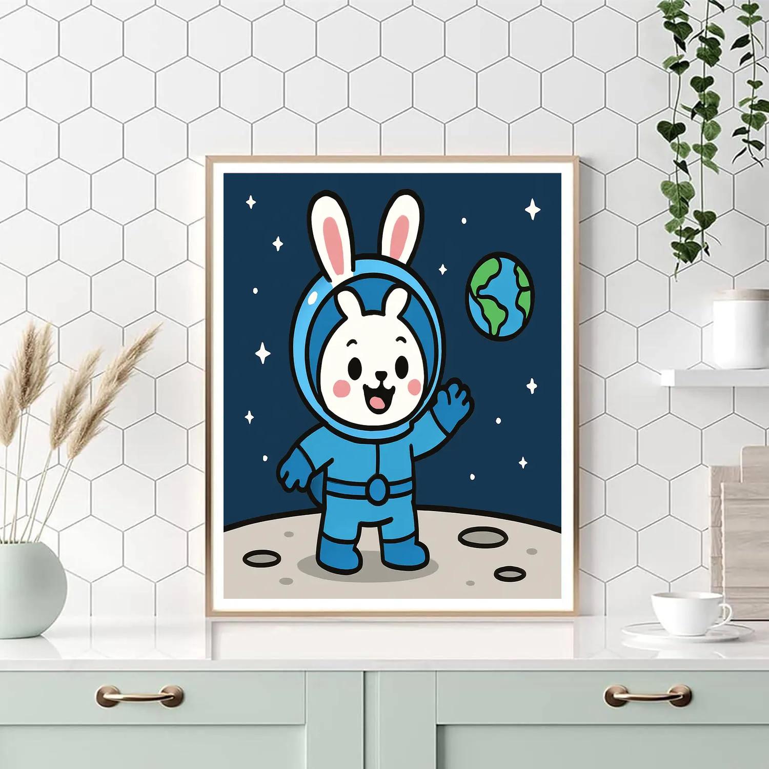 Space Explorer Rabbit On The Moon Painting by numbers kit