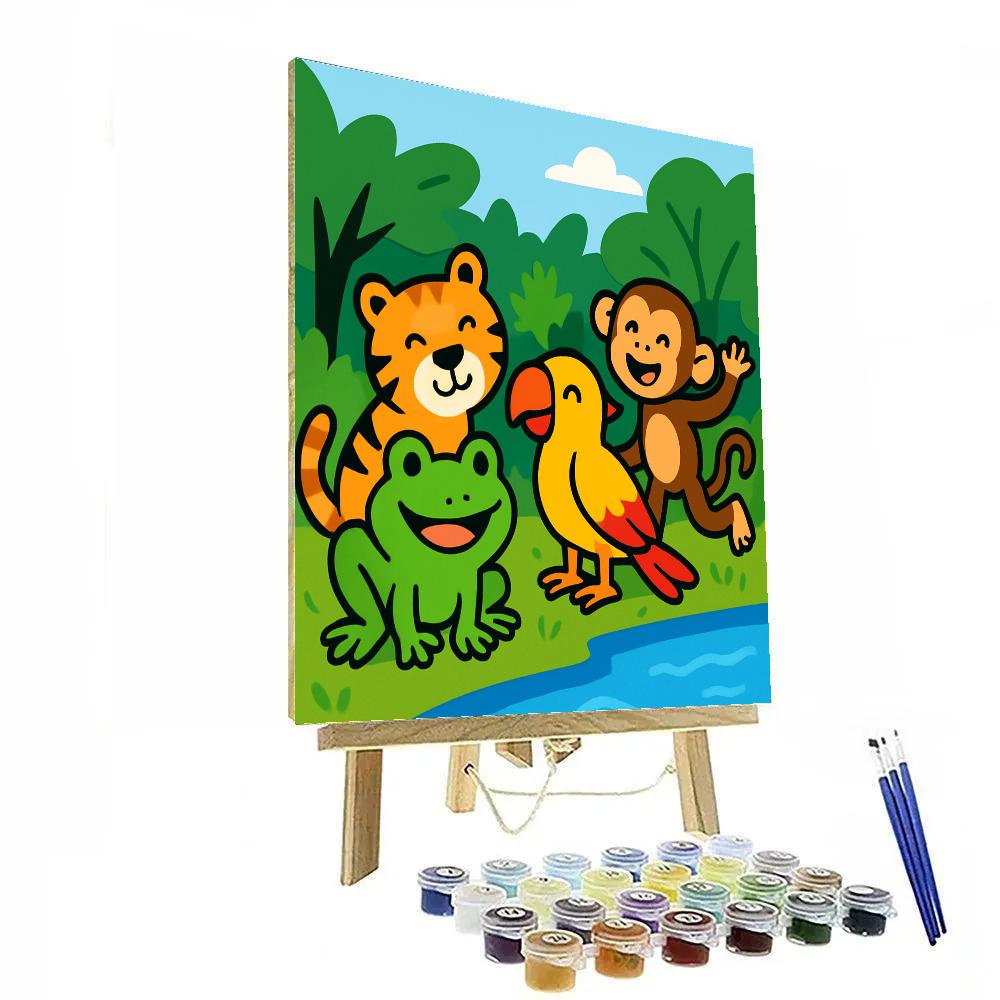 Jungle Friends Playing By The River Paint by numbers kits