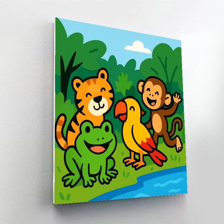 Jungle Friends Playing By The River Paint by numbers kits