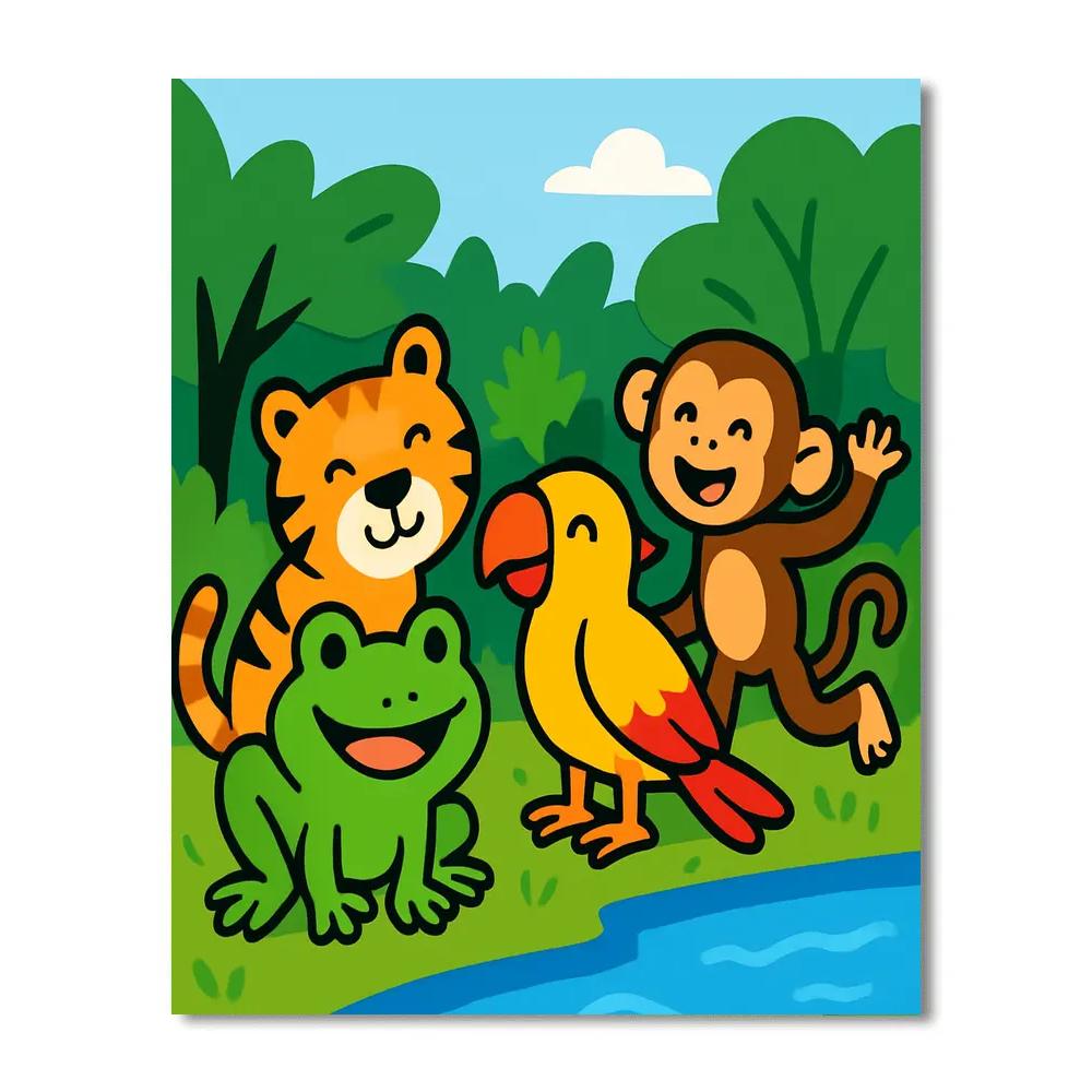 Jungle Friends Playing By The River Paint by numbers kits