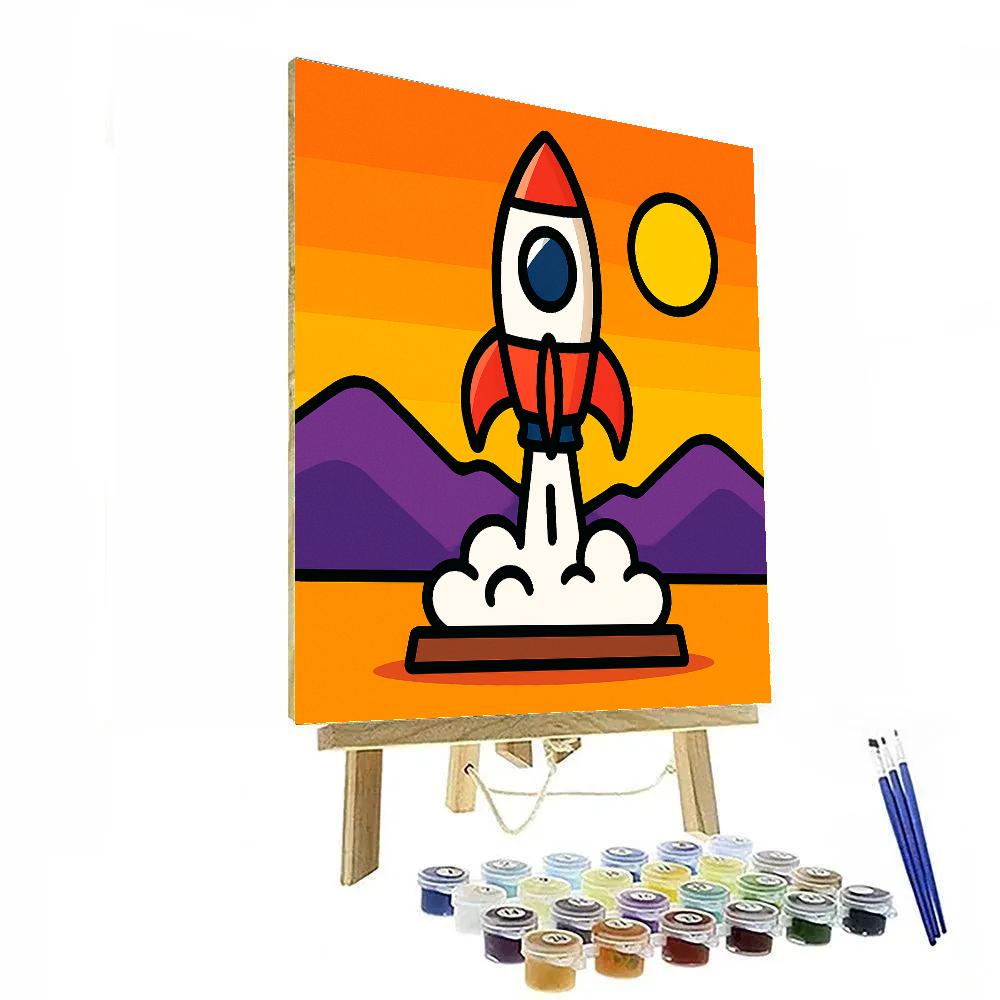 Rocket Ship Launch At Sunset Paint by numbers kits