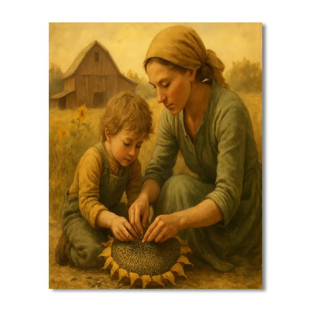 Harvesting Sunflower Seeds paint by color