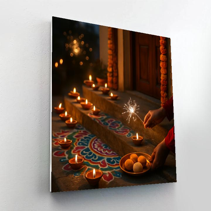 Diwali Doorstep Lamps paint by color